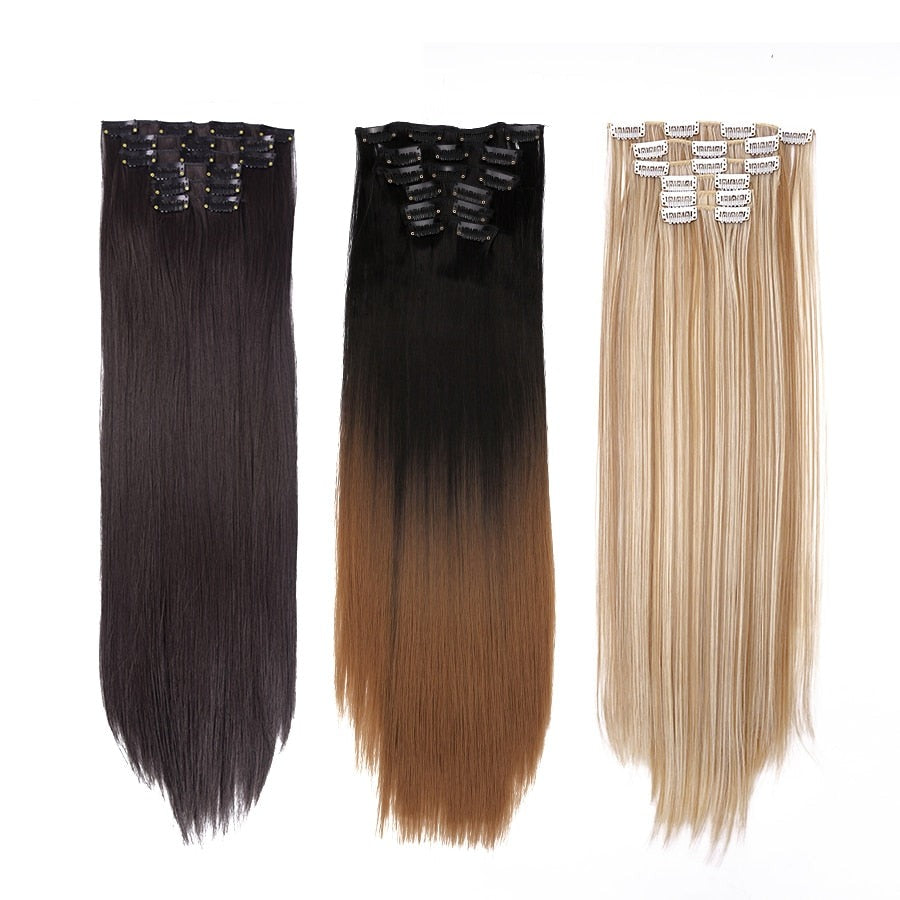 Silky Smooth Synthetic Straight Hair Clips In - Natural, Black Brown Ombre, Ginger - LUX MANE HAIR by Mese