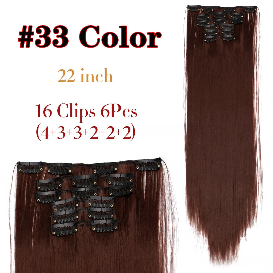 Silky Smooth Synthetic Straight Hair Clips In - Natural, Black Brown Ombre, Ginger - LUX MANE HAIR by Mese