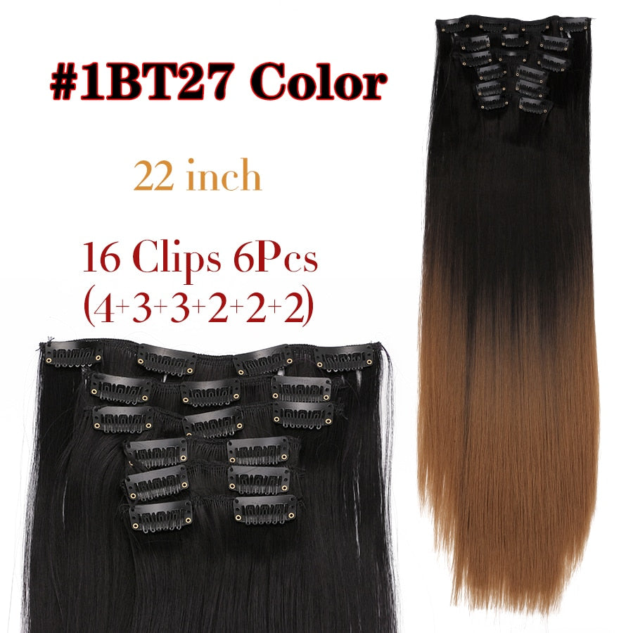 Silky Smooth Synthetic Straight Hair Clips In - Natural, Black Brown Ombre, Ginger - LUX MANE HAIR by Mese