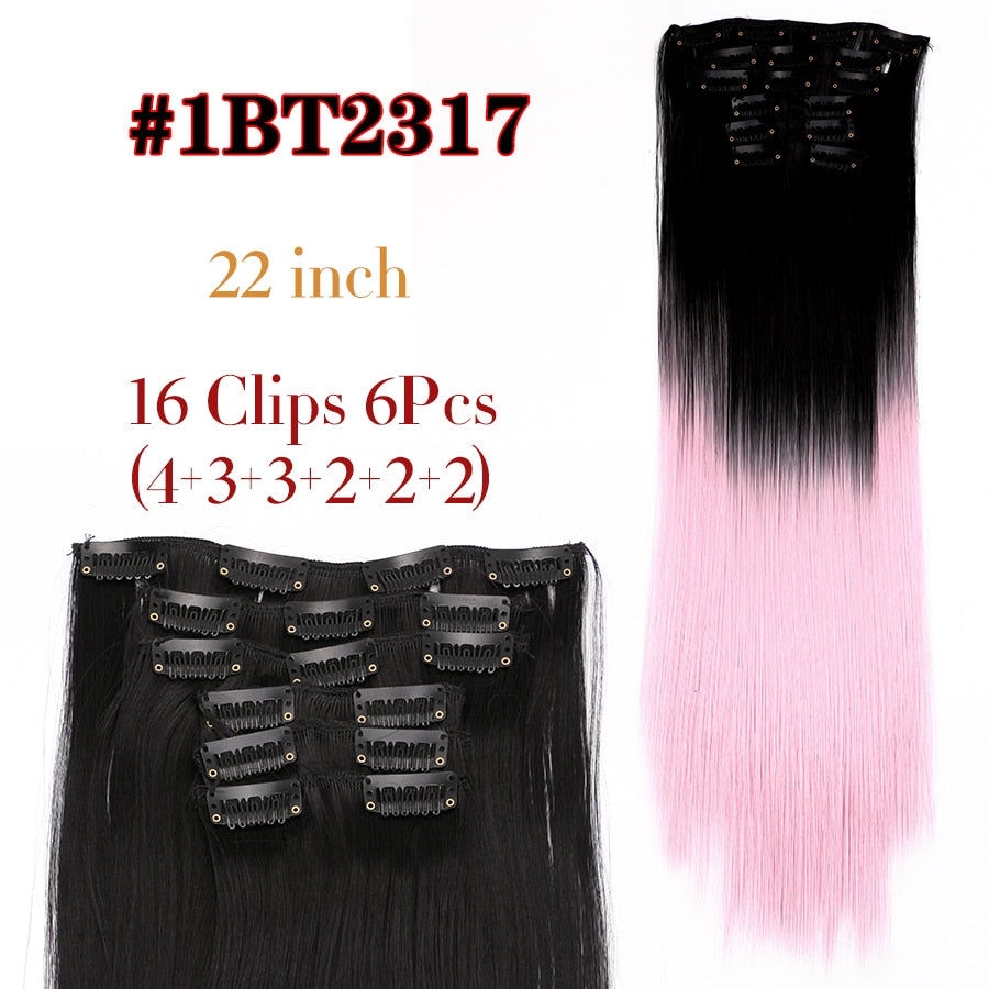Silky Smooth Synthetic Straight Hair Clips In - Natural, Black Brown Ombre, Ginger - LUX MANE HAIR by Mese