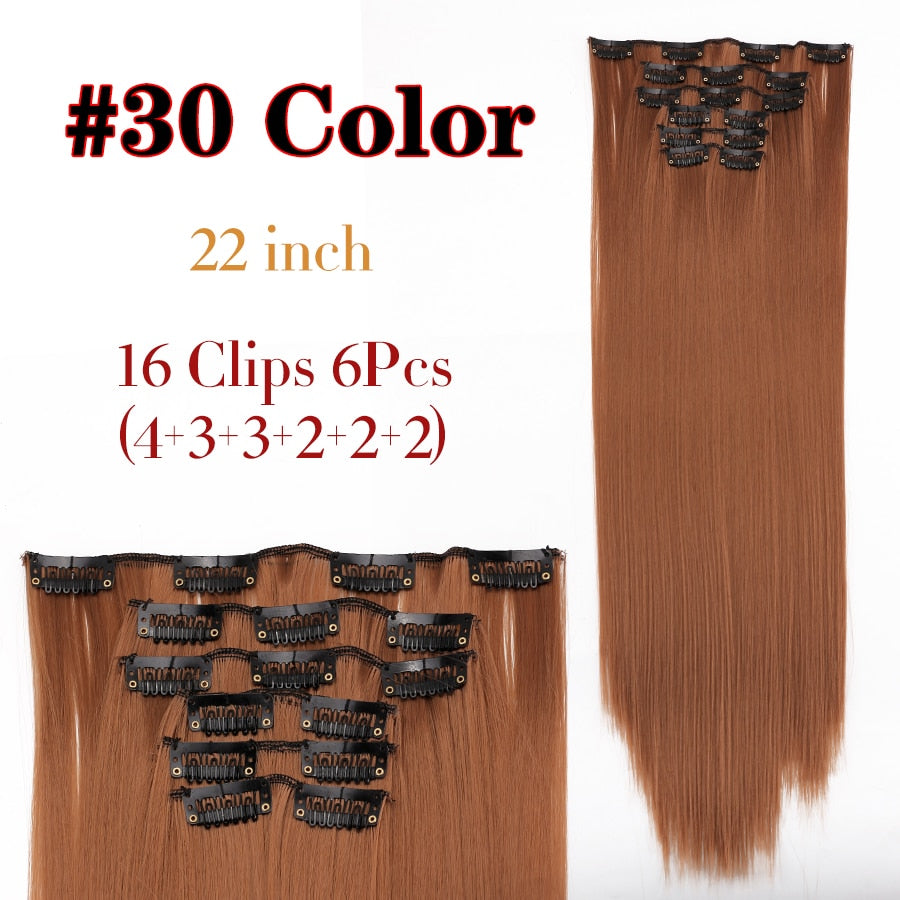 Silky Smooth Synthetic Straight Hair Clips In - Natural, Black Brown Ombre, Ginger - LUX MANE HAIR by Mese