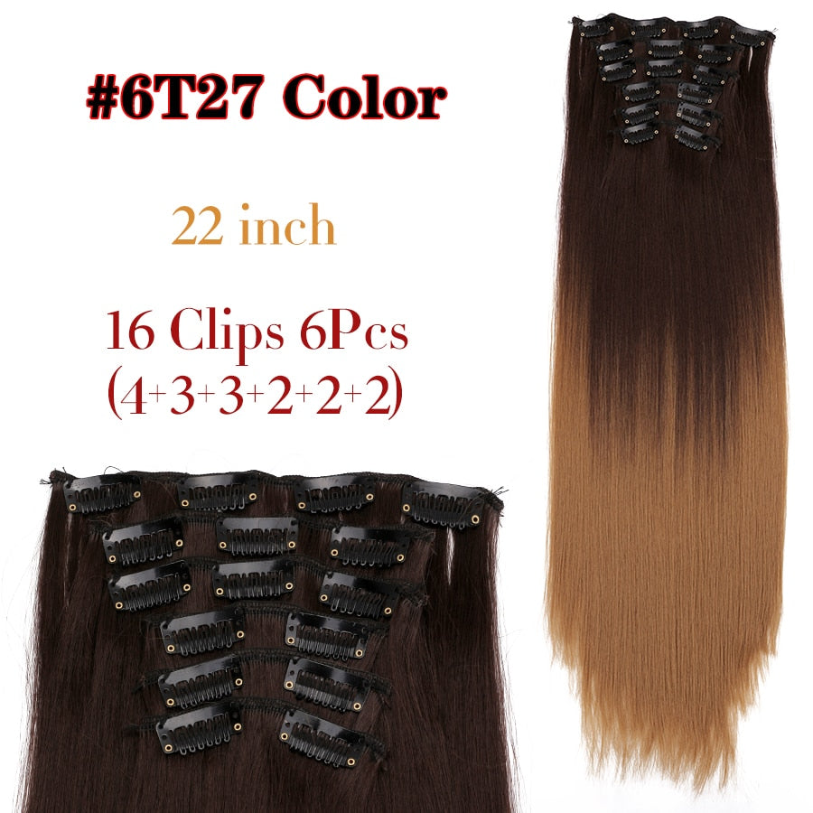 Silky Smooth Synthetic Straight Hair Clips In - Natural, Black Brown Ombre, Ginger - LUX MANE HAIR by Mese