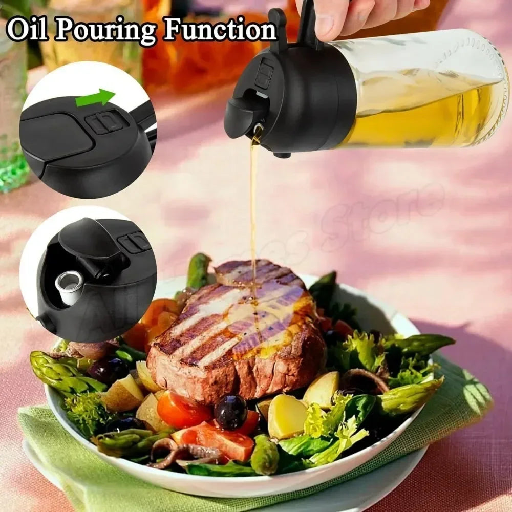 1-2PCS 2in1 Olive Oil Dispenser Bottle 500ml Plastic Oil Sprayer Cooking Oil Spray Tank BBQ Baking Picnic Kitchen Tools for Home - LUX MANE HAIR by Mese