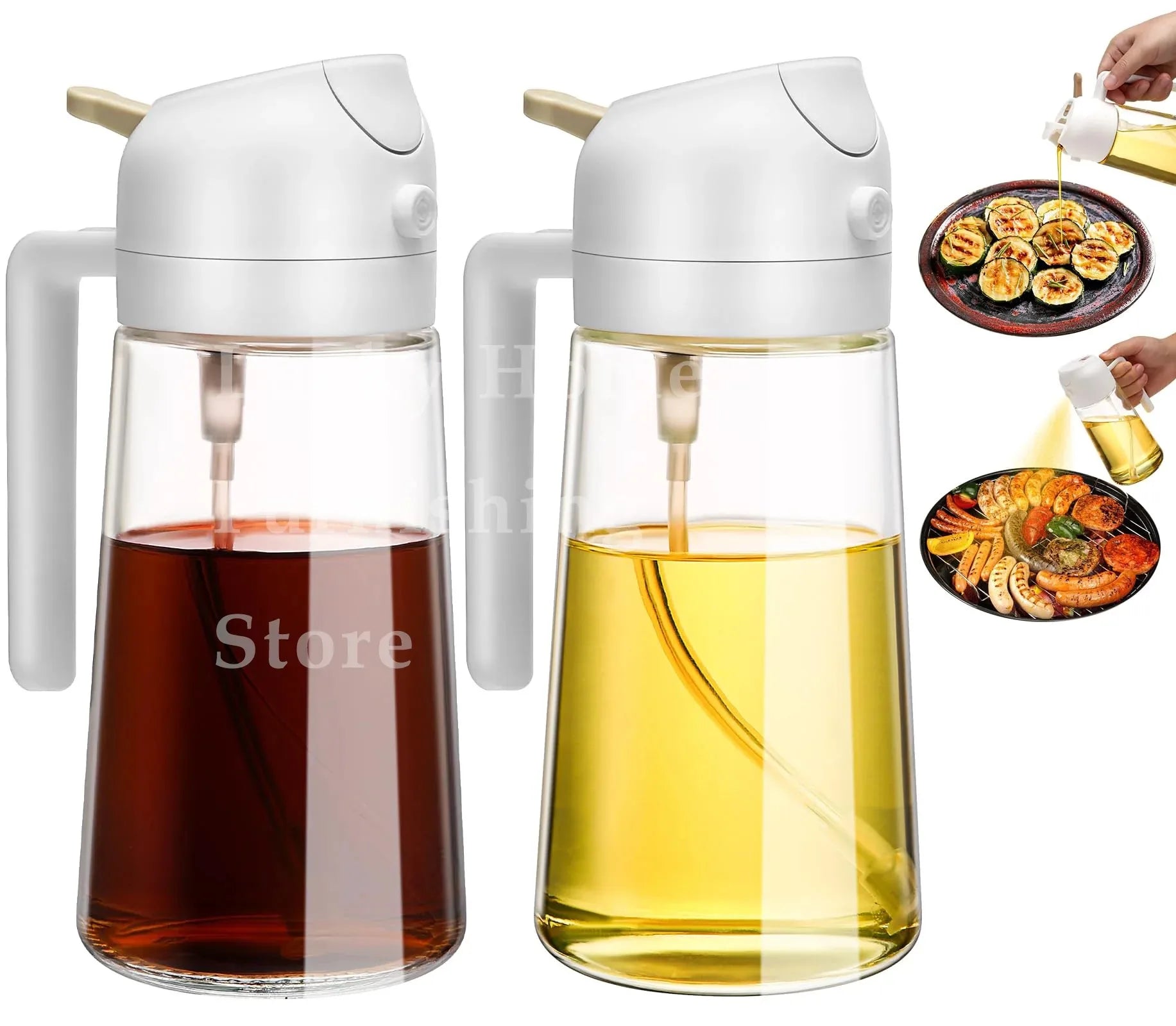 1-2PCS 2in1 Olive Oil Dispenser Bottle 500ml Plastic Oil Sprayer Cooking Oil Spray Tank BBQ Baking Picnic Kitchen Tools for Home - LUX MANE HAIR by Mese