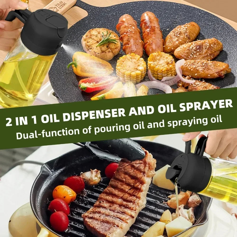 1-2PCS 2in1 Olive Oil Dispenser Bottle 500ml Plastic Oil Sprayer Cooking Oil Spray Tank BBQ Baking Picnic Kitchen Tools for Home - LUX MANE HAIR by Mese