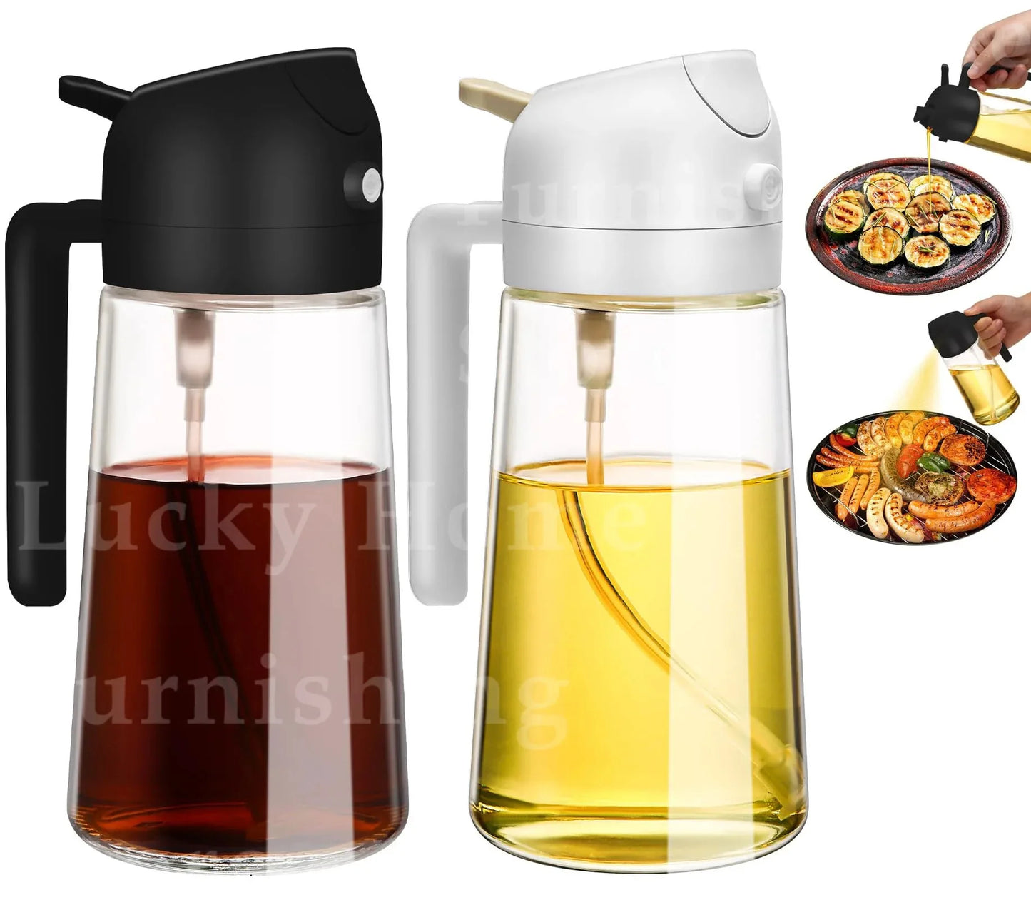 1-2PCS 2in1 Olive Oil Dispenser Bottle 500ml Plastic Oil Sprayer Cooking Oil Spray Tank BBQ Baking Picnic Kitchen Tools for Home - LUX MANE HAIR by Mese
