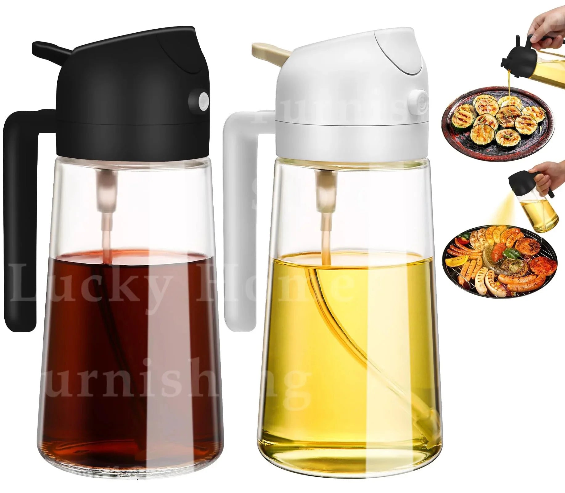 1-2PCS 2in1 Olive Oil Dispenser Bottle 500ml Plastic Oil Sprayer Cooking Oil Spray Tank BBQ Baking Picnic Kitchen Tools for Home - LUX MANE HAIR by Mese