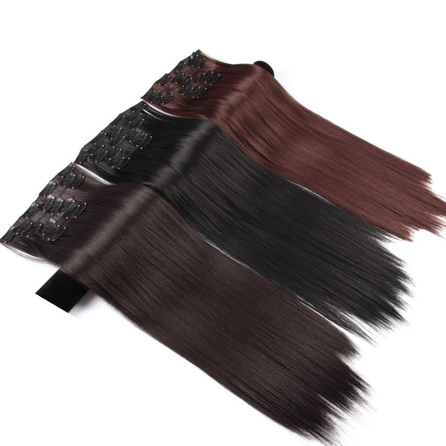 Silky Smooth Synthetic Straight Hair Clips In - Natural, Black Brown Ombre, Ginger - LUX MANE HAIR by Mese