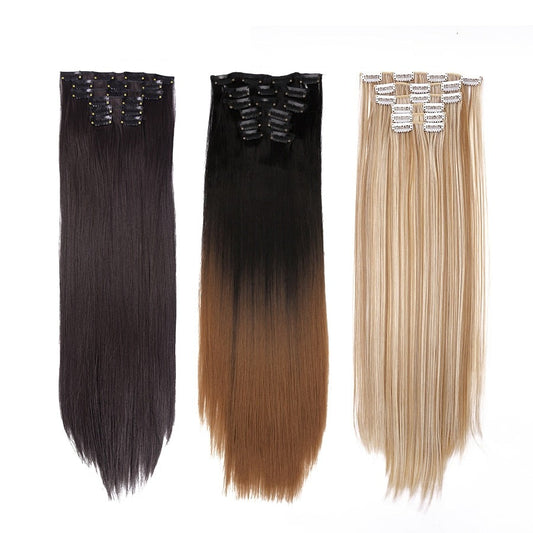Silky Smooth Synthetic Straight Hair Clips In - Natural, Black Brown Ombre, Ginger - LUX MANE HAIR by Mese