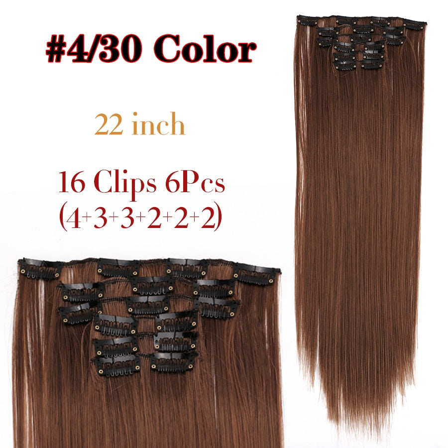 Silky Smooth Synthetic Straight Hair Clips In - Natural, Black Brown Ombre, Ginger - LUX MANE HAIR by Mese