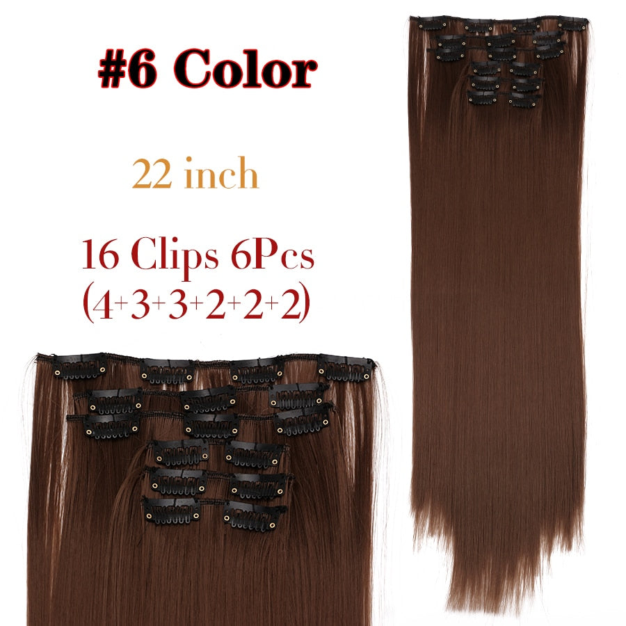 Silky Smooth Synthetic Straight Hair Clips In - Natural, Black Brown Ombre, Ginger - LUX MANE HAIR by Mese