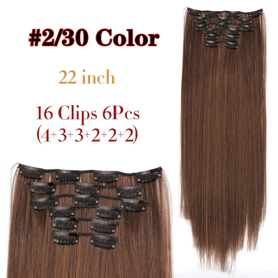 Silky Smooth Synthetic Straight Hair Clips In - Natural, Black Brown Ombre, Ginger - LUX MANE HAIR by Mese