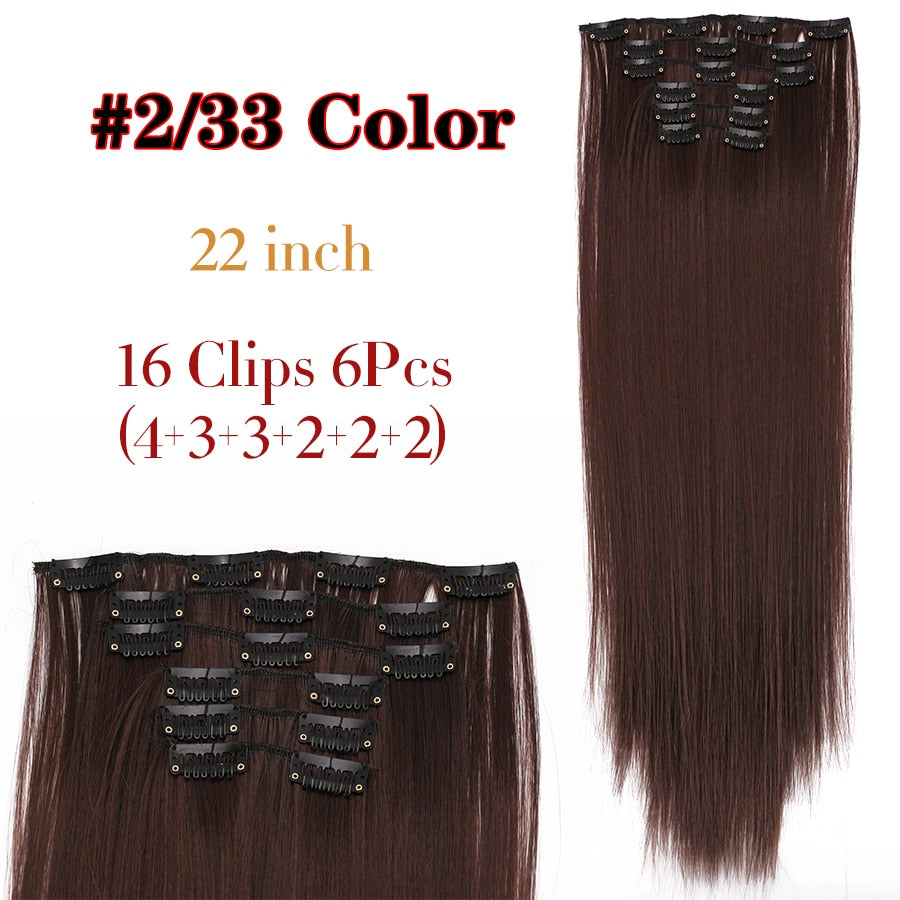 Silky Smooth Synthetic Straight Hair Clips In - Natural, Black Brown Ombre, Ginger - LUX MANE HAIR by Mese