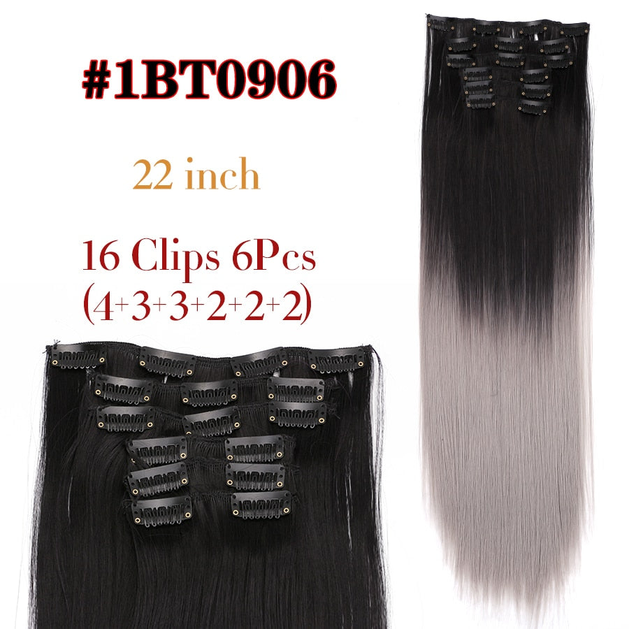 Silky Smooth Synthetic Straight Hair Clips In - Natural, Black Brown Ombre, Ginger - LUX MANE HAIR by Mese