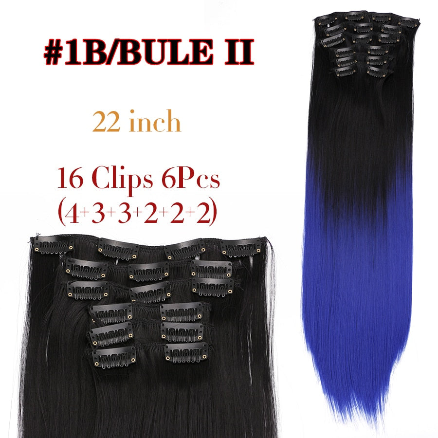 Silky Smooth Synthetic Straight Hair Clips In - Natural, Black Brown Ombre, Ginger - LUX MANE HAIR by Mese