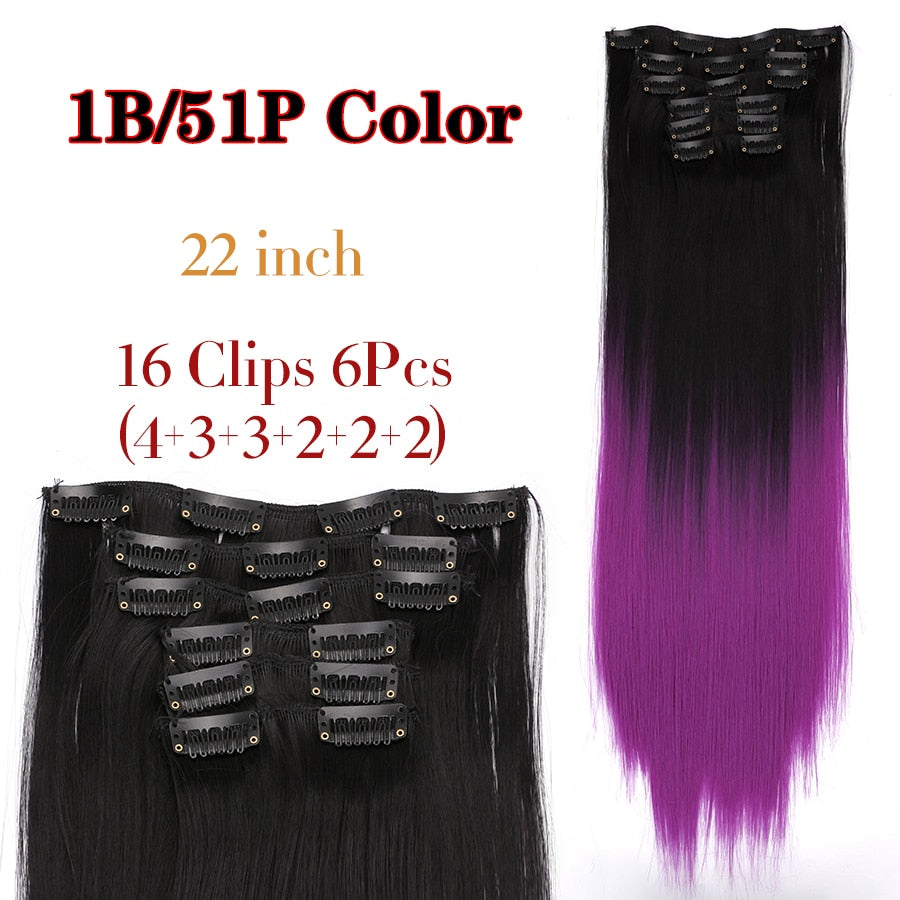 Silky Smooth Synthetic Straight Hair Clips In - Natural, Black Brown Ombre, Ginger - LUX MANE HAIR by Mese