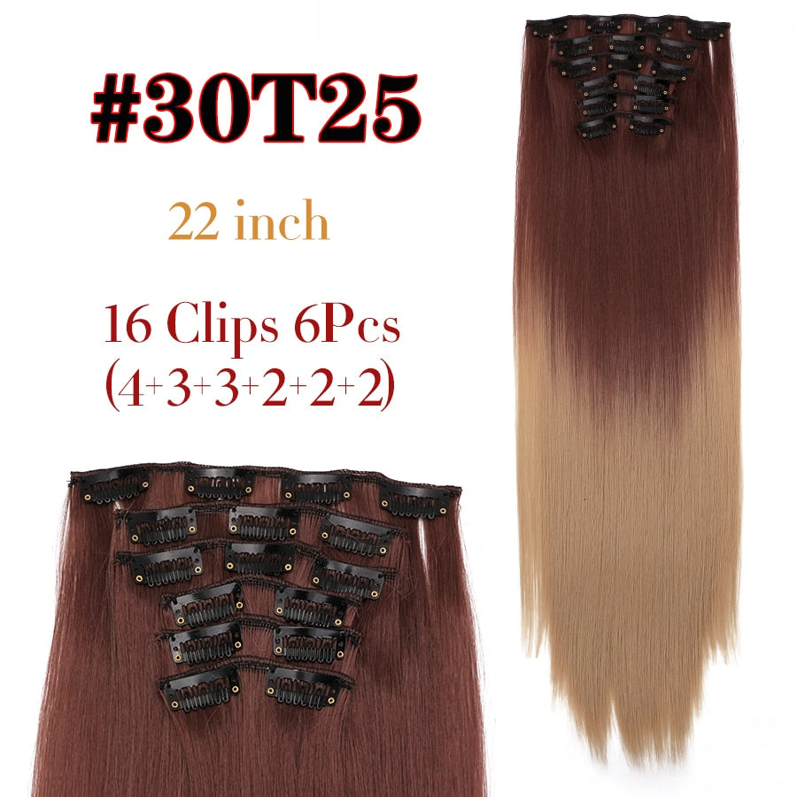 Silky Smooth Synthetic Straight Hair Clips In - Natural, Black Brown Ombre, Ginger - LUX MANE HAIR by Mese