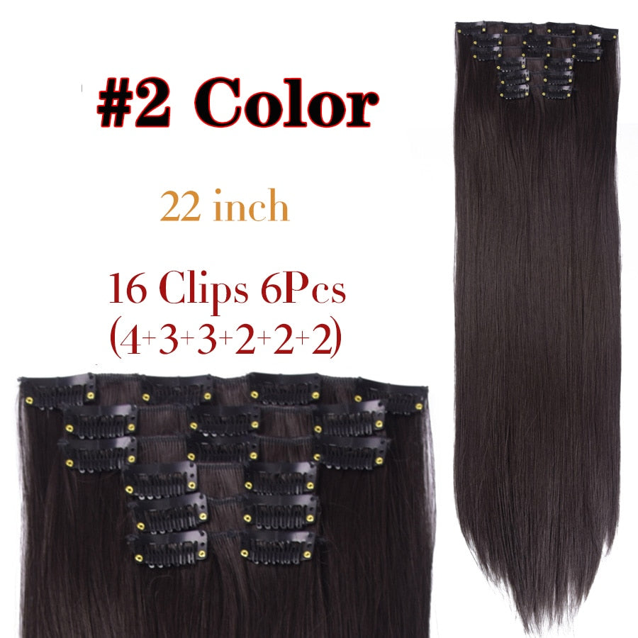 Silky Smooth Synthetic Straight Hair Clips In - Natural, Black Brown Ombre, Ginger - LUX MANE HAIR by Mese