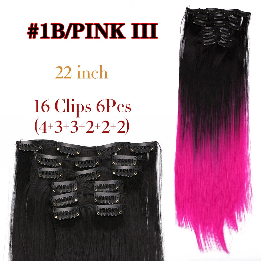 Silky Smooth Synthetic Straight Hair Clips In - Natural, Black Brown Ombre, Ginger - LUX MANE HAIR by Mese