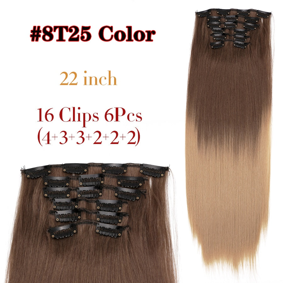 Silky Smooth Synthetic Straight Hair Clips In - Natural, Black Brown Ombre, Ginger - LUX MANE HAIR by Mese