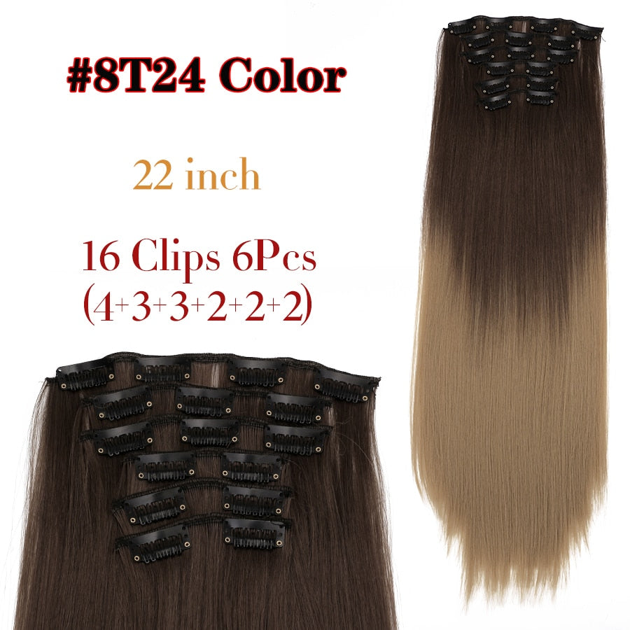 Silky Smooth Synthetic Straight Hair Clips In - Natural, Black Brown Ombre, Ginger - LUX MANE HAIR by Mese
